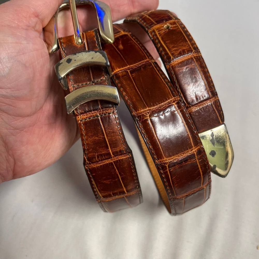 Onyx‎ by Brighton Mens 36 Brown Crocodile Embossed Leather Western Belt 19407